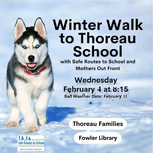 A winter walk to the Thoreau School for children and their parents on February 4th
